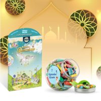 Eid Mubarak Kalender 2024 | Halal Mix Fruchtgummi 1 Kg | Mubarak Advent 30 Tage Countdown Kalender | mit S&uuml;&szlig;igkeiten, Spielzeug und Quiz f&uuml;r Kinder